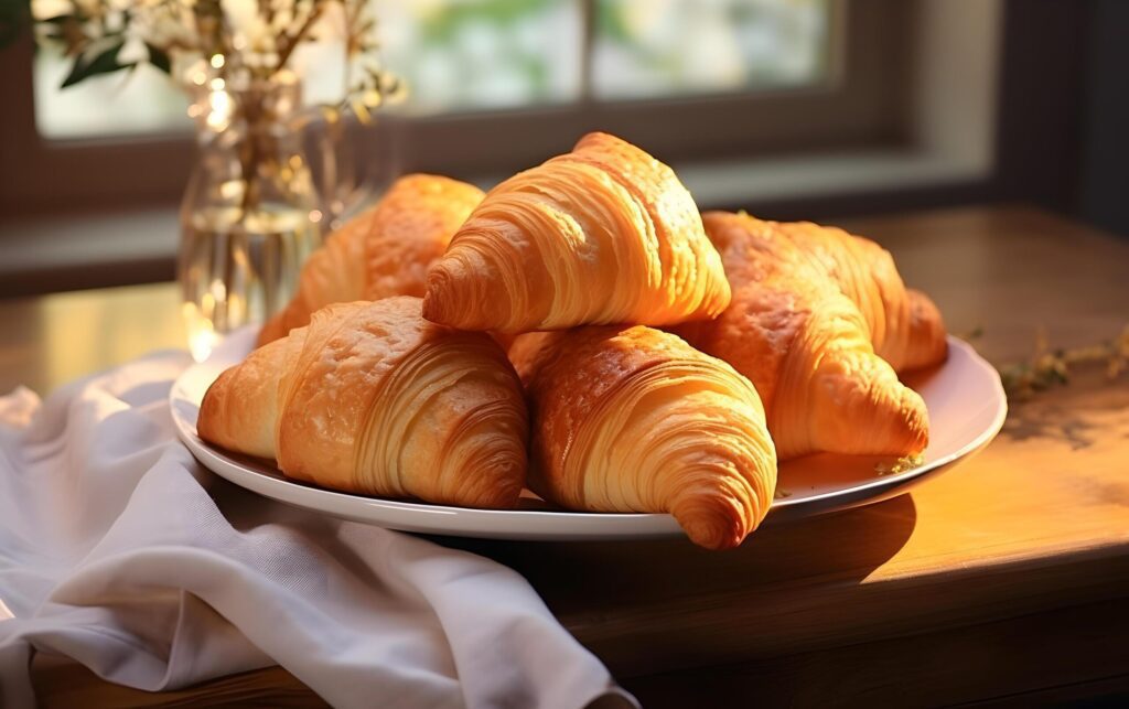 Delicious french croissants homemade bakery. Free Photo