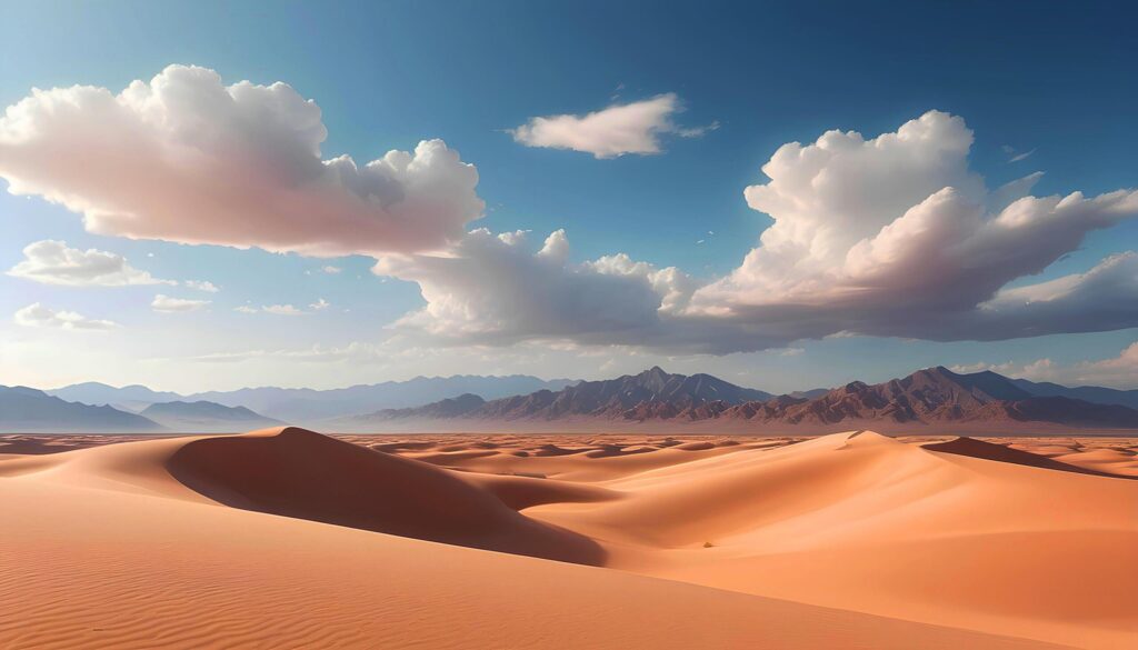 desert landscape with clouds and mountains Free Photo