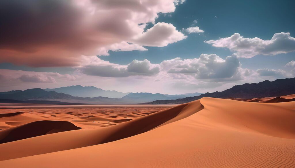 desert landscape with mountains and clouds Free Photo