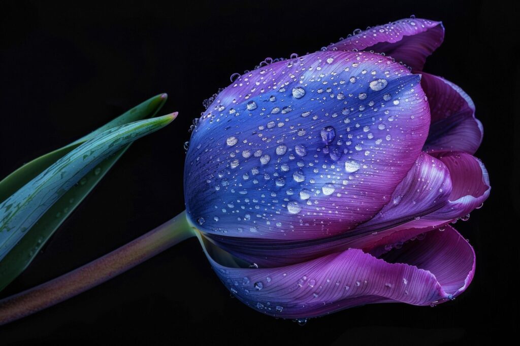 Dewy Purple Tulip on Dark Background Free Photo