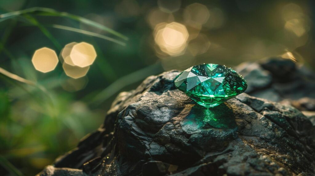 AI generated Diamond on green background with bokeh Stock Free