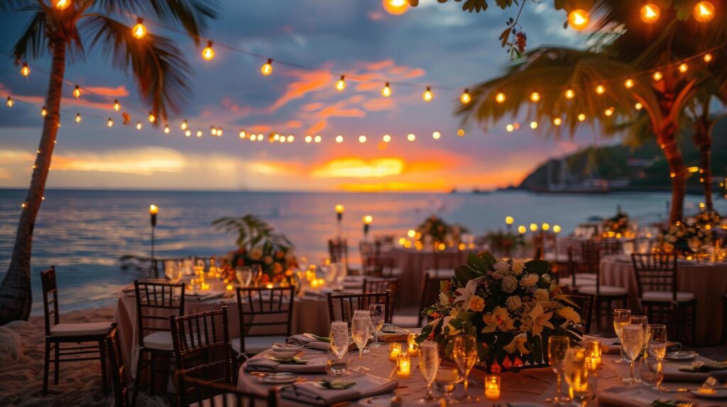 AI generated Dinner Table Set Up With Sunset Background Stock Free