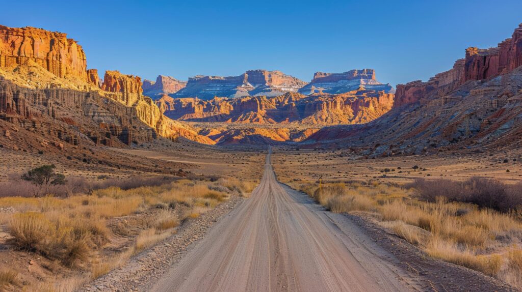 Dirt Road in Desert Surrounded by Mountains Free Photo