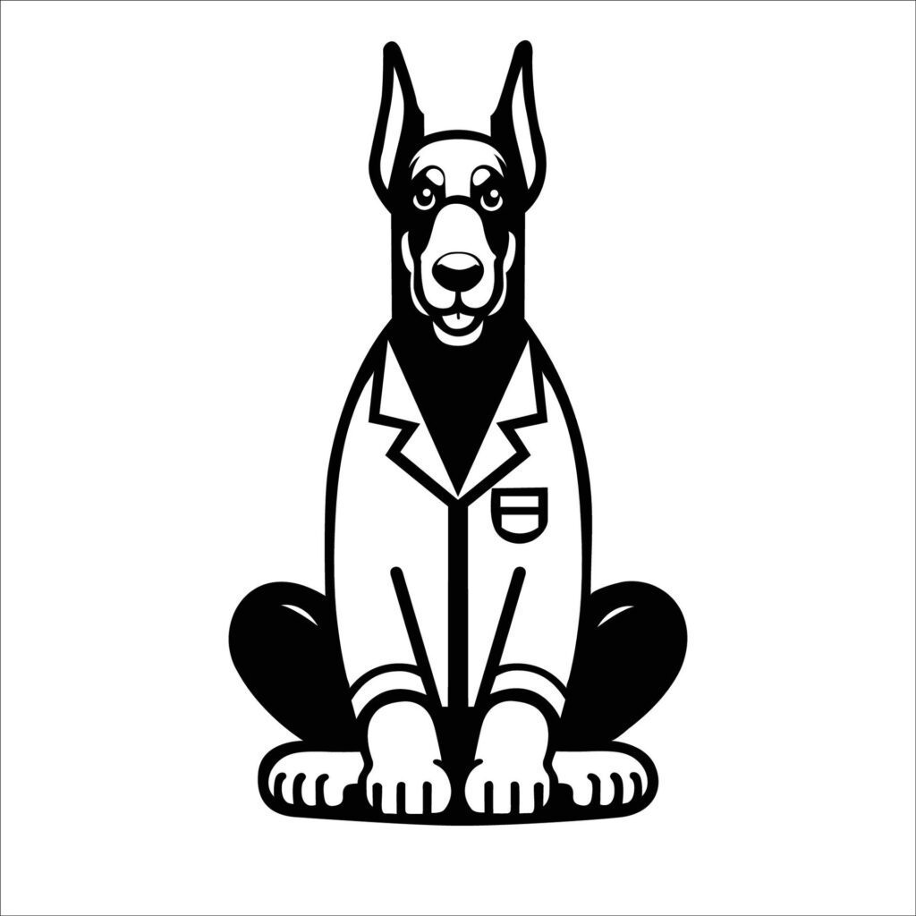 Dobermann Dog Doctor black and white illustration Free Vector