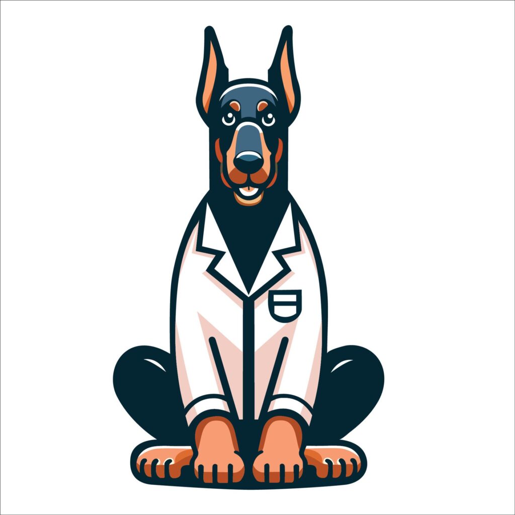 Dobermann Dog Doctor sitting and looking up illustration Free Vector