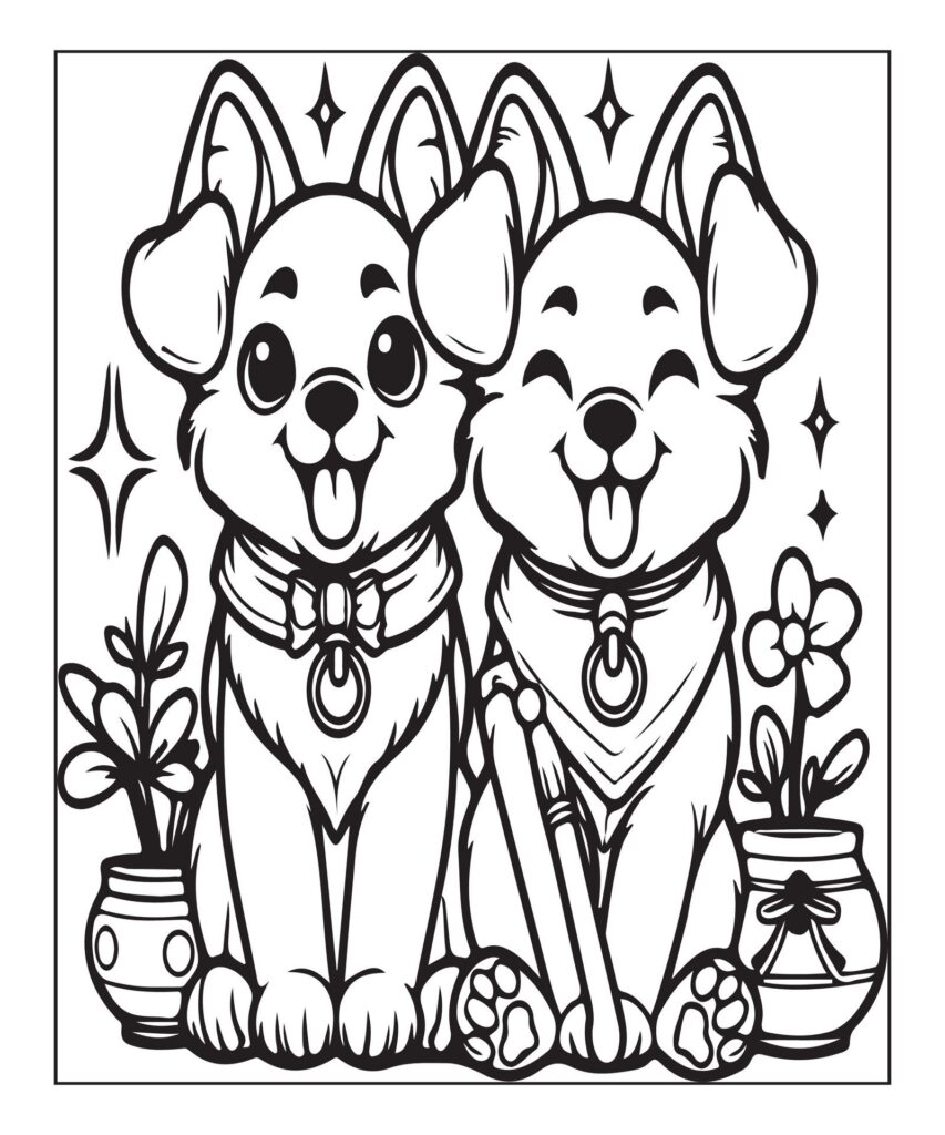 dog coloring page for kids Free Vector