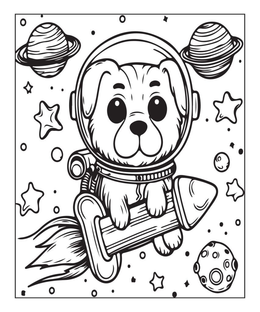 dog in a space coloring page Free Vector