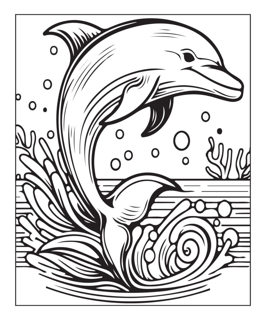 Dolphin coloring page for kids Free Vector