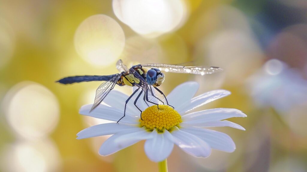 dragonfly resting on the petals of a white flower Ai generated Free Photo