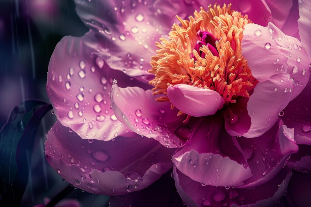 Droplets on Magenta Peony Bloom Free Photo