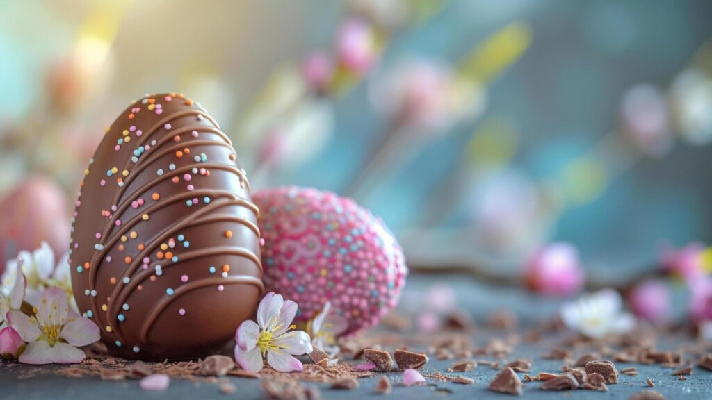 AI generated Easter background. Chocolate egg on wood background Stock Free