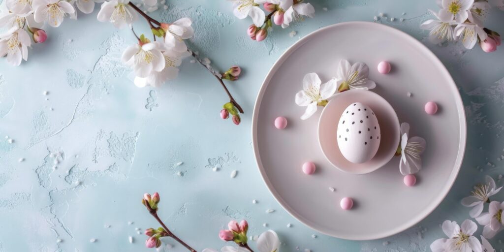 Easter Egg Blossom Branch on a Plate. A Delightful Easter Concept with Artistic Flair. Free Photo