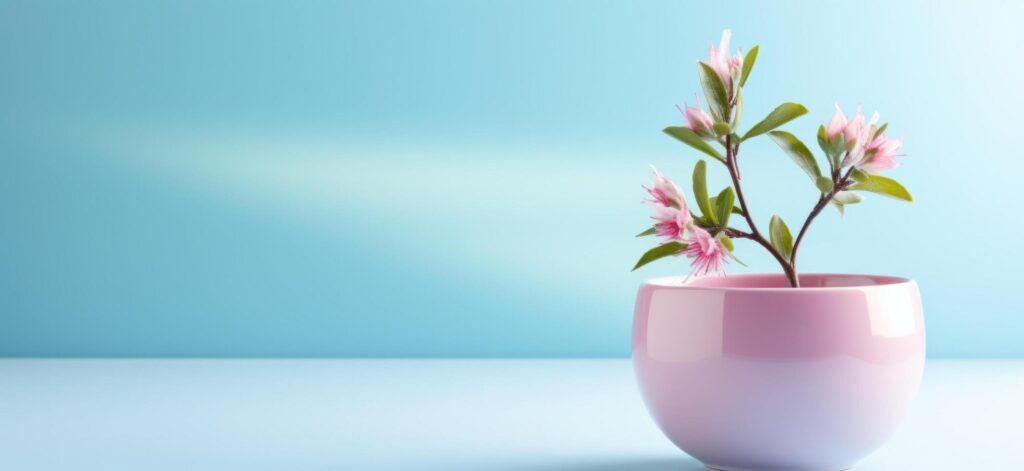 AI generated easter egg in flower cup on the blue background Stock Free