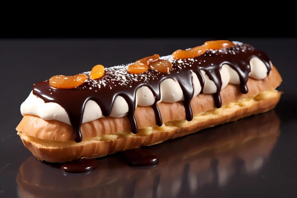 Eclair – Hailing from France, an eclair is a long pastry filled with cream and topped with chocolate icing Free Photo