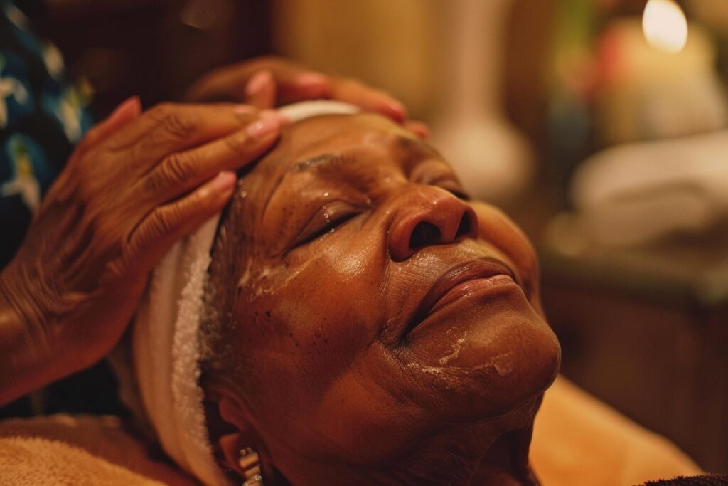 Elderly Woman Enjoying a Relaxing Facial with . Free Photo