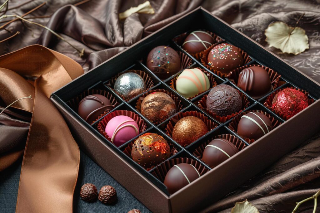 Elegant Assorted Chocolates in Luxury Box with . Free Photo