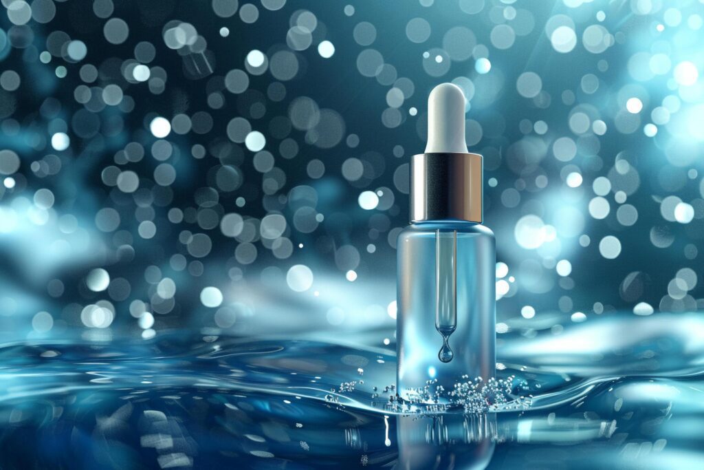 Elegant Blue Skincare Serum Bottle with Dropper with . Free Photo