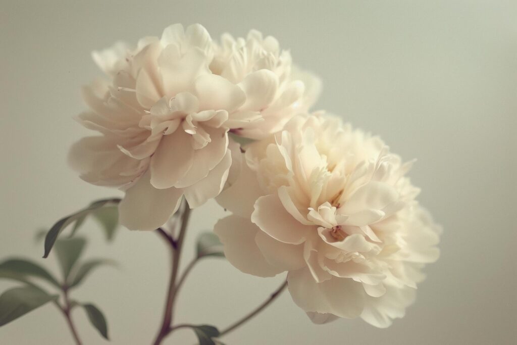 Elegant White Peonies with Soft Shadows Free Photo