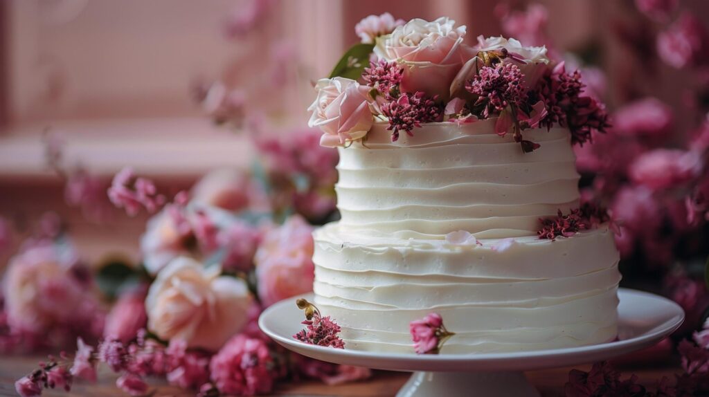 Elegant White Wedding Cake With Pink Flowers Free Photo