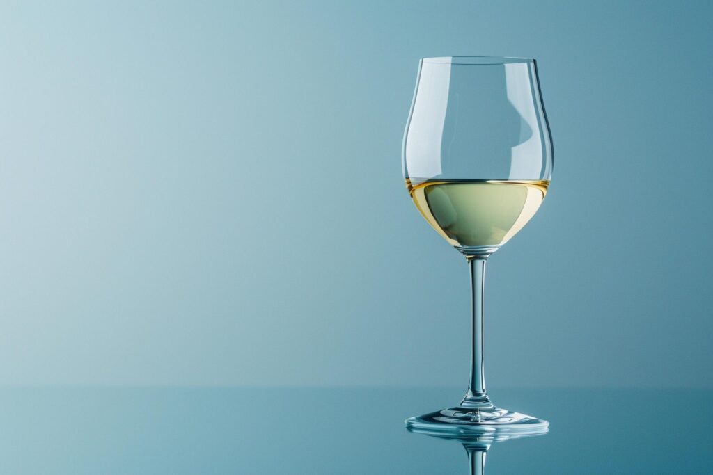 Elegant White Wine Glass on Blue Background with . Free Photo