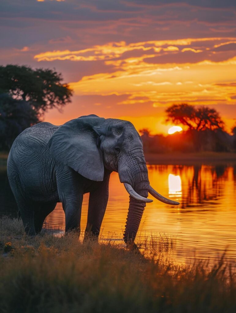 elephant standing by a water body at sunset Ai generated Free Photo