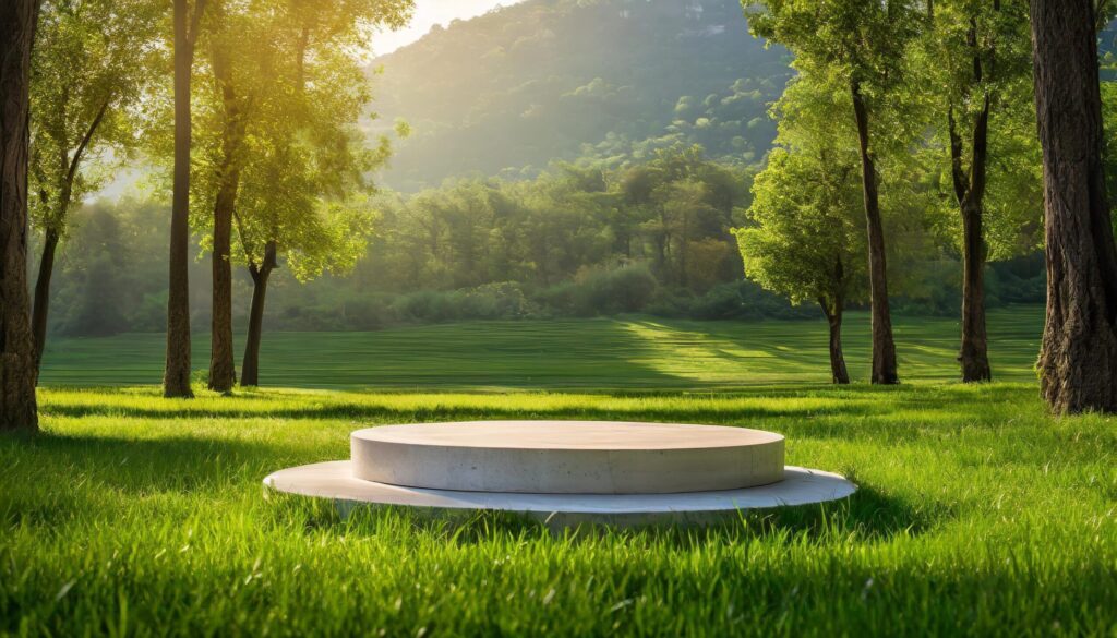 Empty Podium imockup n a Sunny Park, product showcase nature concept Free Photo