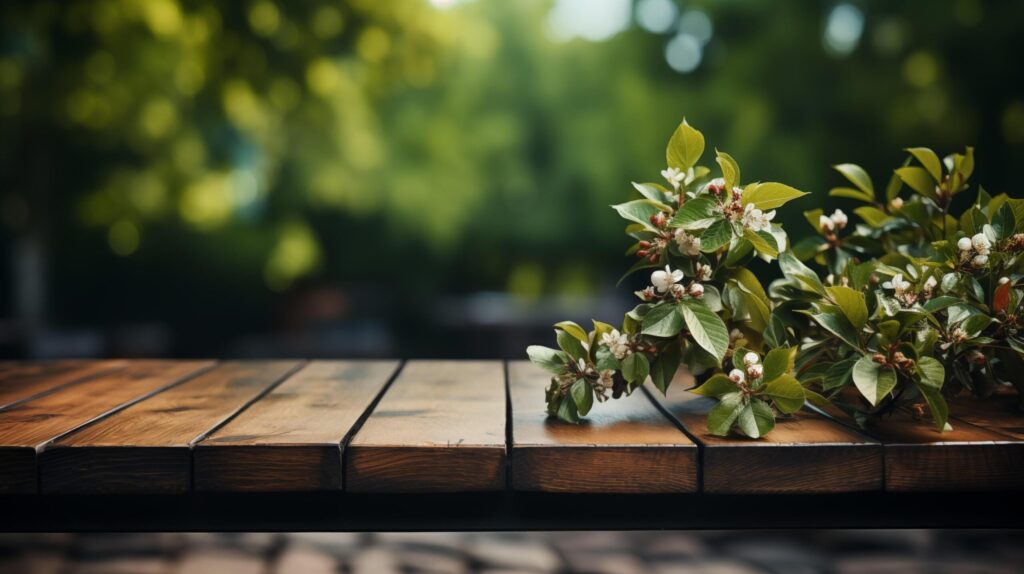 Empty wooden table, Green bokeh background Free Photo