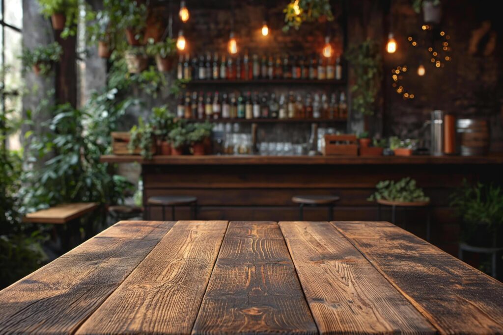 Empty wooden table on the natural background. For product display Free Photo