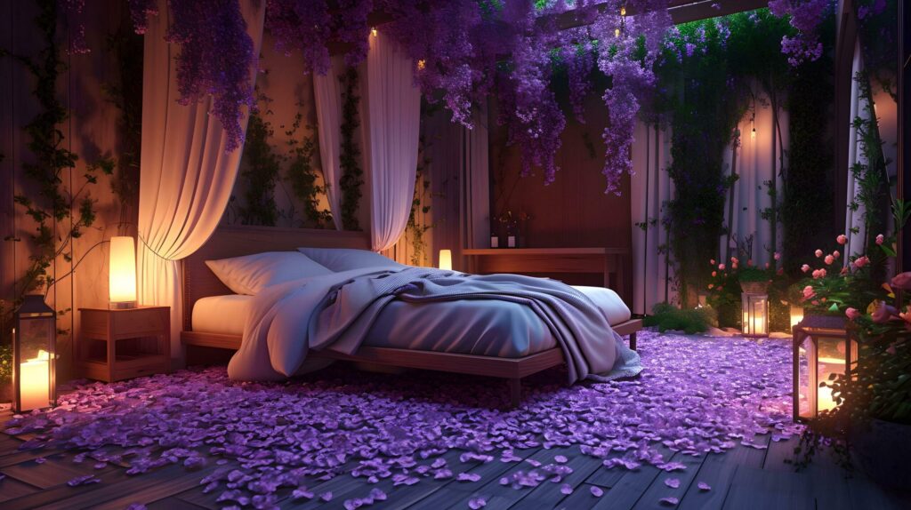 Enchanted Night in a Floral Bower of Lavender Bliss Free Photo