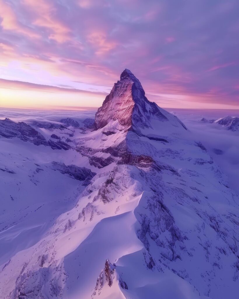 Europe Majestic Peaks. Aerial Drone View Capturing the Stunning Evening Colors and Soft Light of the Mountainous Landscape. Free Photo