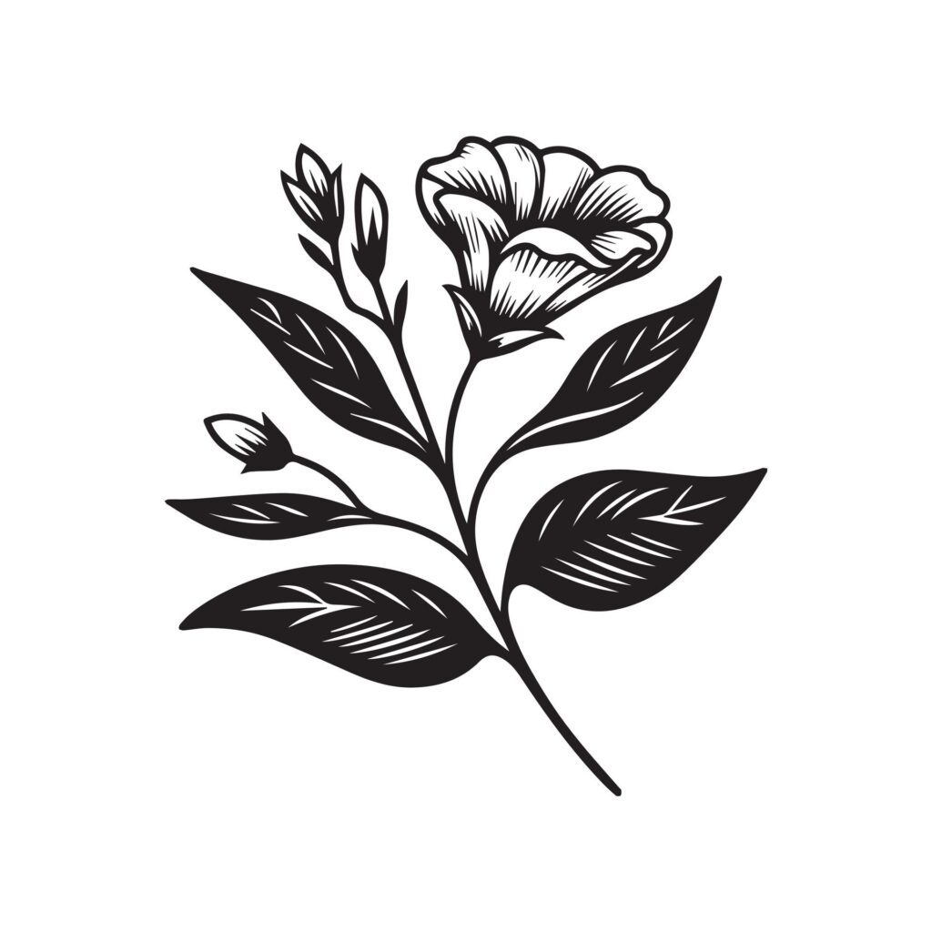 Eustoma flower silhouette black and white illustration Free Vector