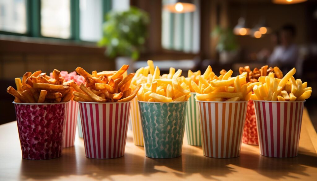 Fast food restaurant serves unhealthy meal with fries and drink generated by AI Free Photo