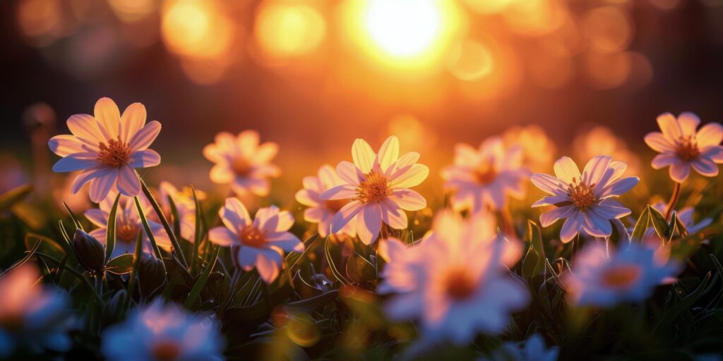 Field of Daisies With the Sun Background Free Photo