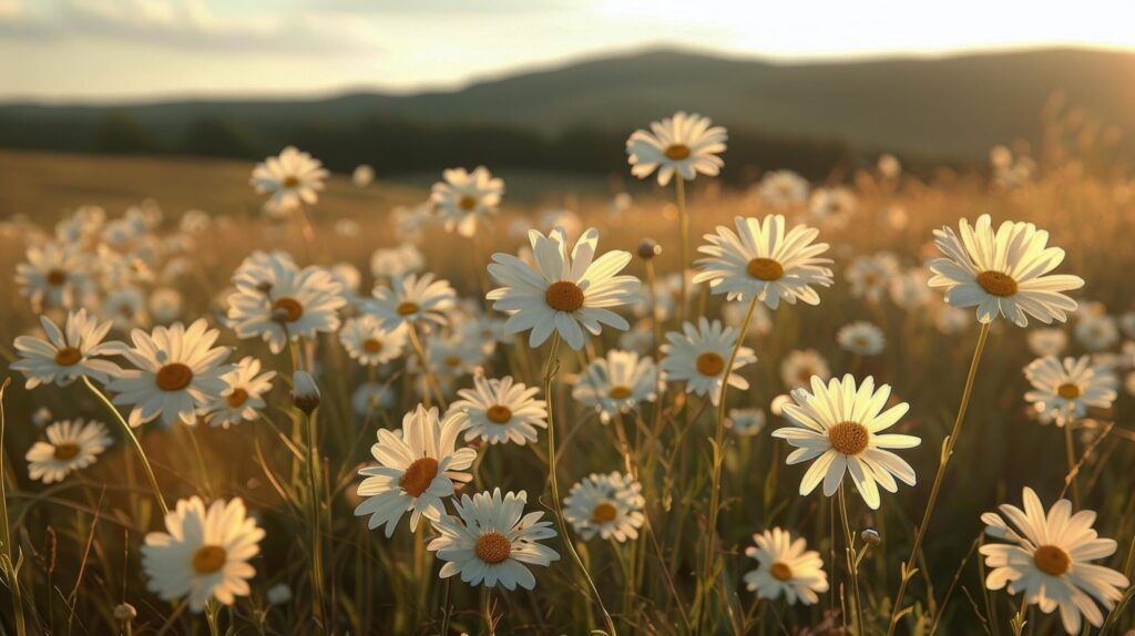 Field of White Daisies With Mountain Background Free Photo