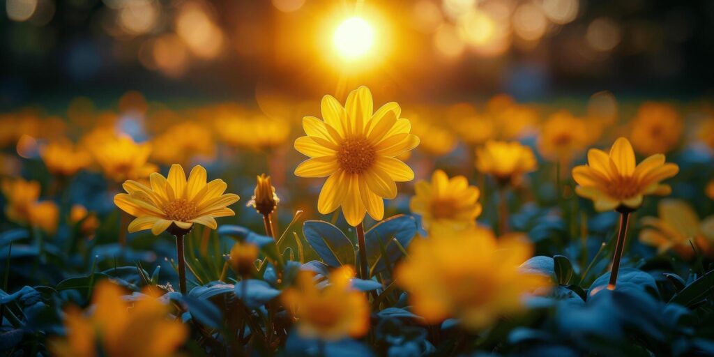 AI generated Field of Yellow Flowers With Sun Background Stock Free