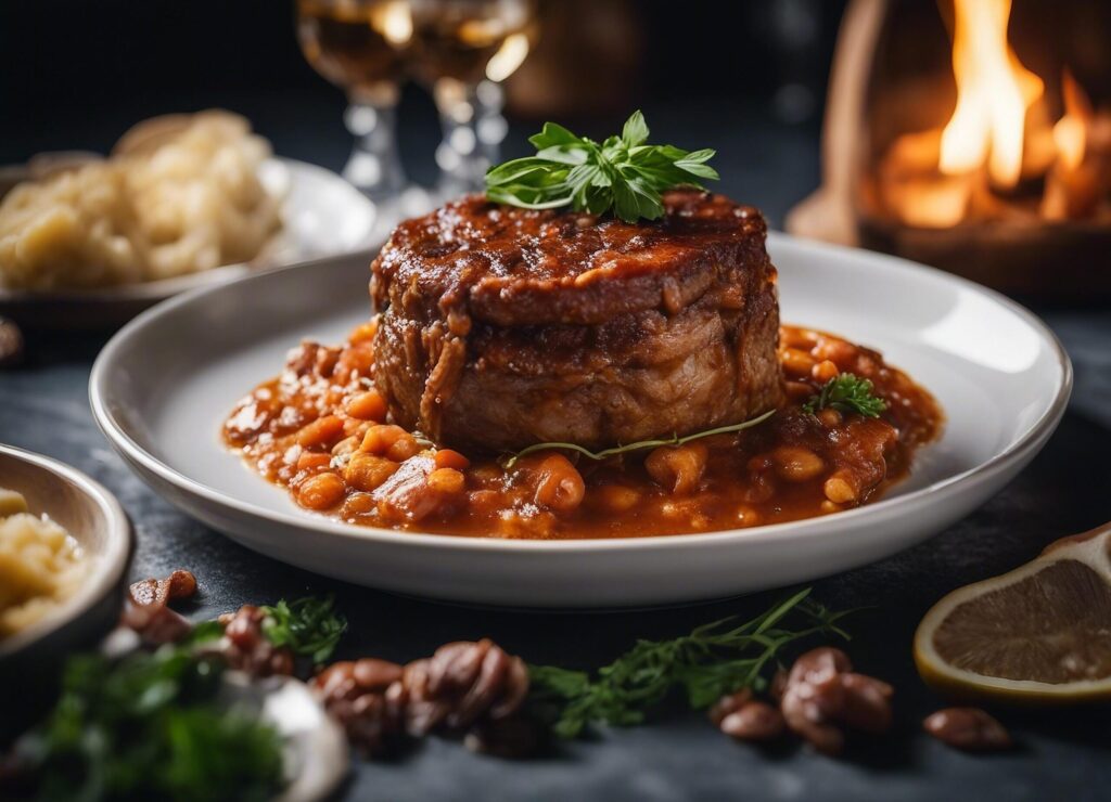 Filet mignon on beans with parsley Free Photo