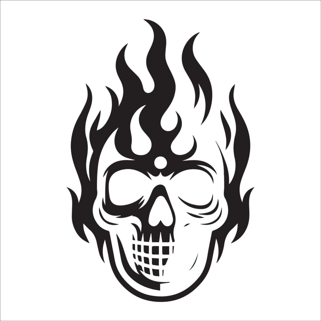 fire skull in black and white illustration Free Vector