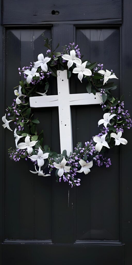 Floral Wreath with Religious Symbols Free Photo