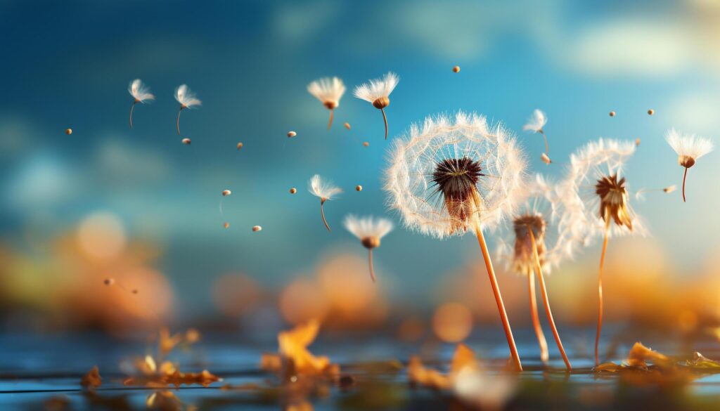 Fluffy dandelion, yellow flower, bright meadow, tranquil sunset generated by AI Free Photo