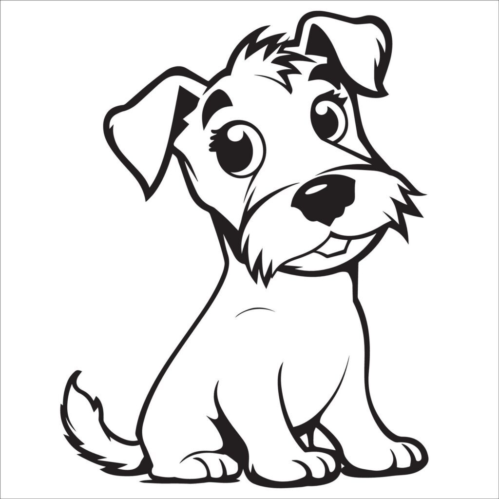 Fox Terrier Dog is a sitting vector illustration in black and white Free Vector