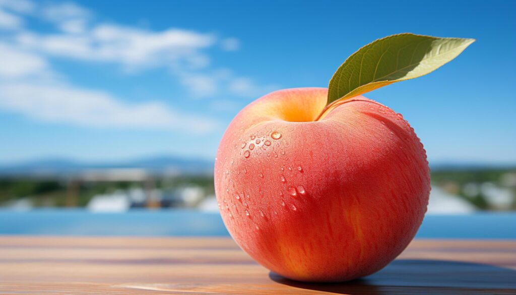 Fresh apple on wooden table, symbol of healthy eating generated by AI Free Photo