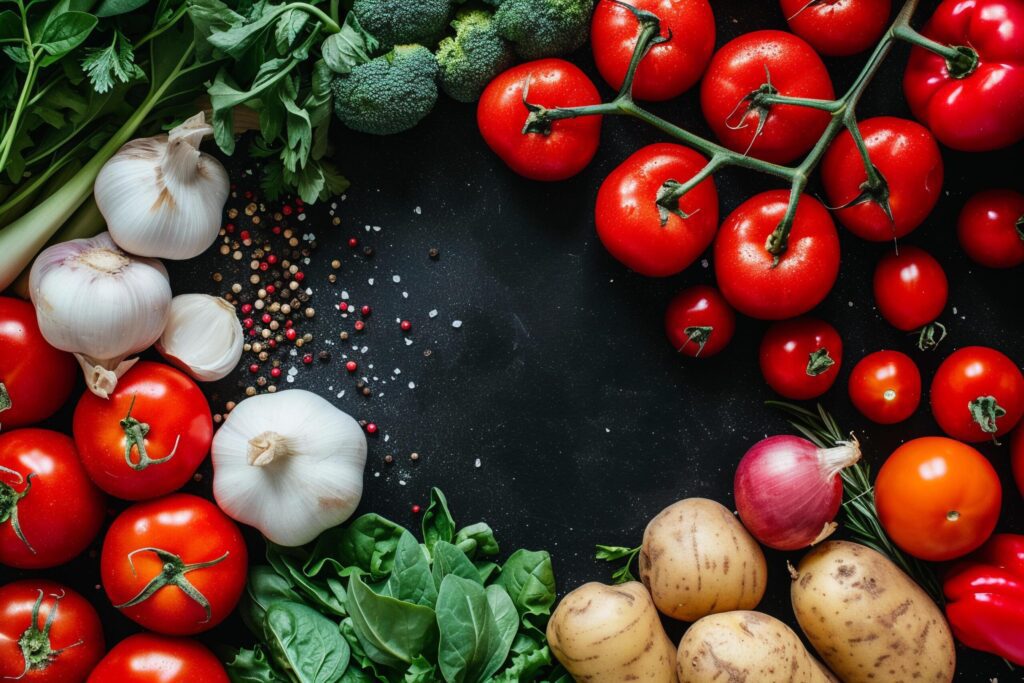 Fresh Assorted Vegetables on Dark Slate. Free Photo