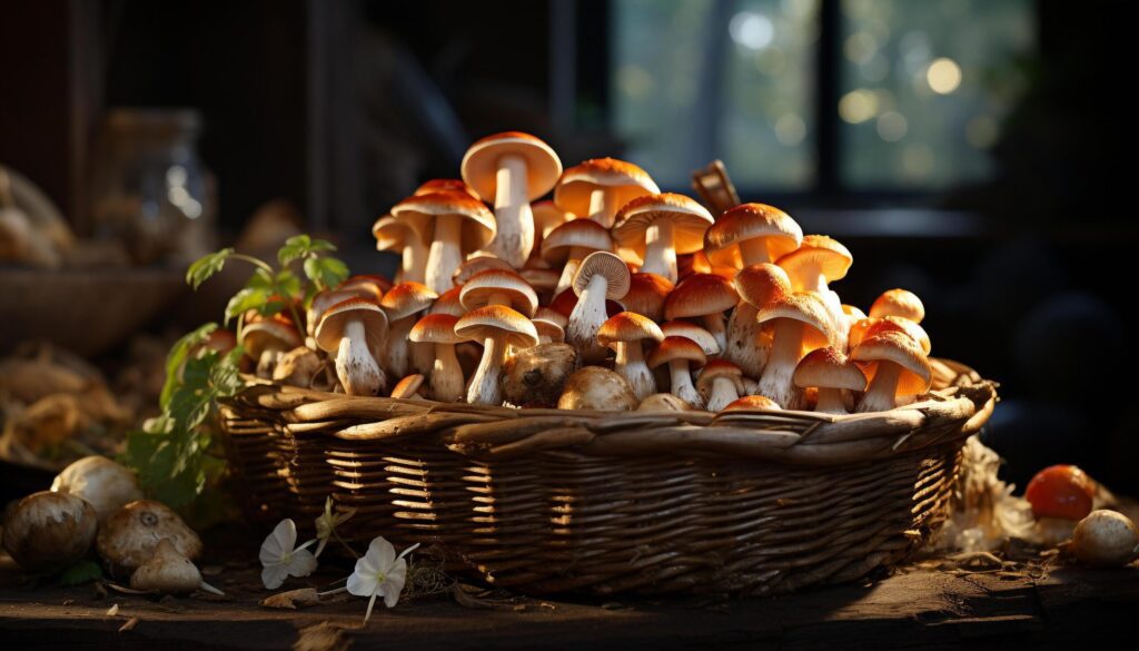 Fresh autumn mushrooms, organic and healthy, gathered from the forest generated by AI Free Photo