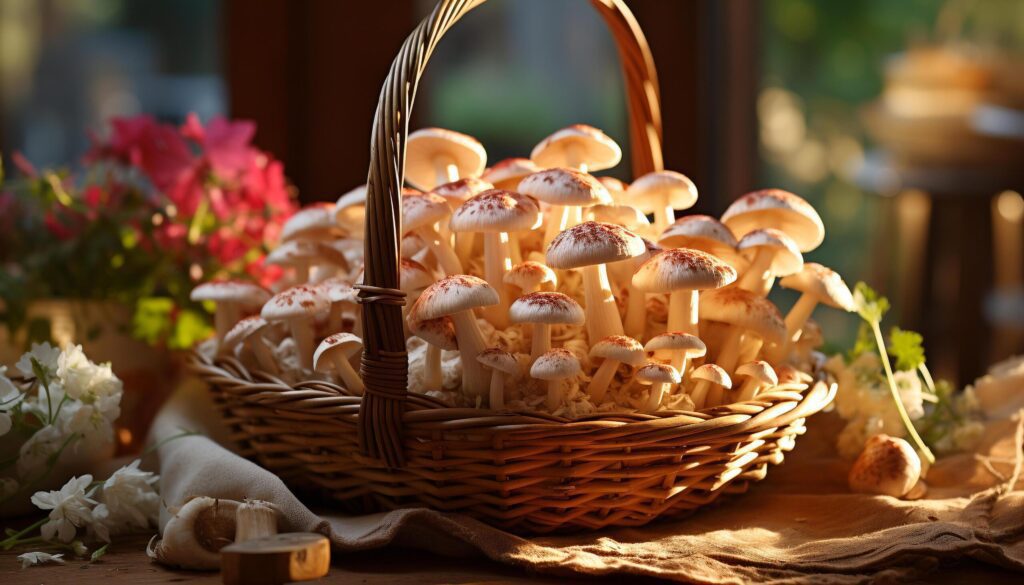 Fresh autumn vegetables on a rustic wicker table in nature generated by AI Free Photo