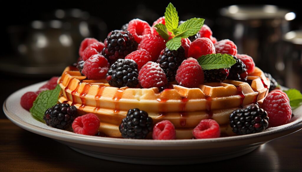 Fresh berry dessert on wooden plate, a sweet indulgence generated by AI Free Photo