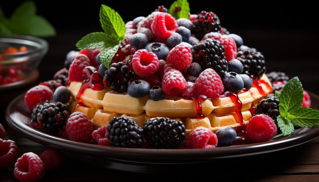 Fresh berry dessert on wooden plate, healthy and indulgent generated by AI Free Photo