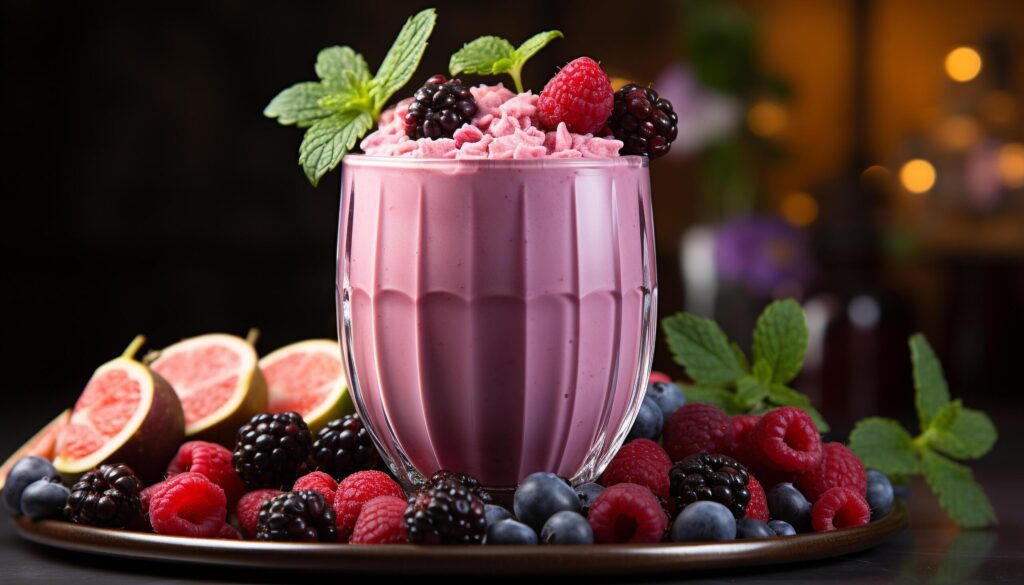 Fresh berry fruit milkshake, a healthy summer dessert generated by AI Free Photo