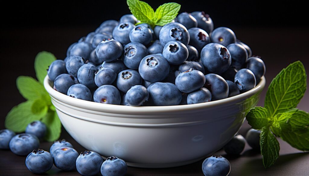 Fresh blueberries in a bowl, a healthy summer snack generated by AI Free Photo