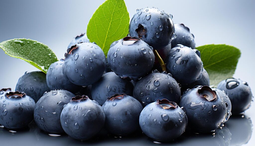 Fresh blueberry drop, wet and ripe, nature sweet refreshment generated by AI Free Photo