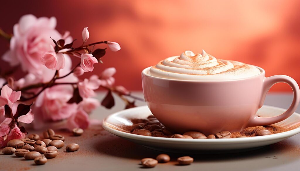 Fresh cappuccino, creamy milk, hot drink, rustic wood, aromatic coffee generated by AI Free Photo